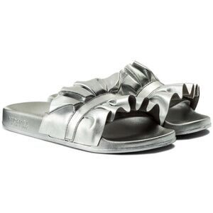 Michael Kors Bella Ruffled Metallic Silver Slide Sandals